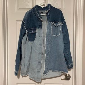 Oversized denim patched jacket